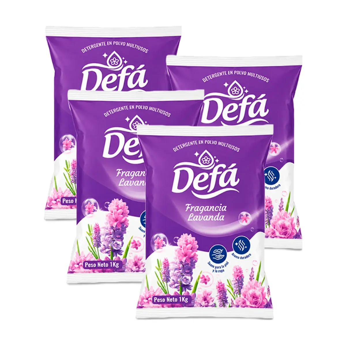 Detergente en polvo multiusos fragancia de lavanda Defá (4 x 1 kg / 2.2 lb)