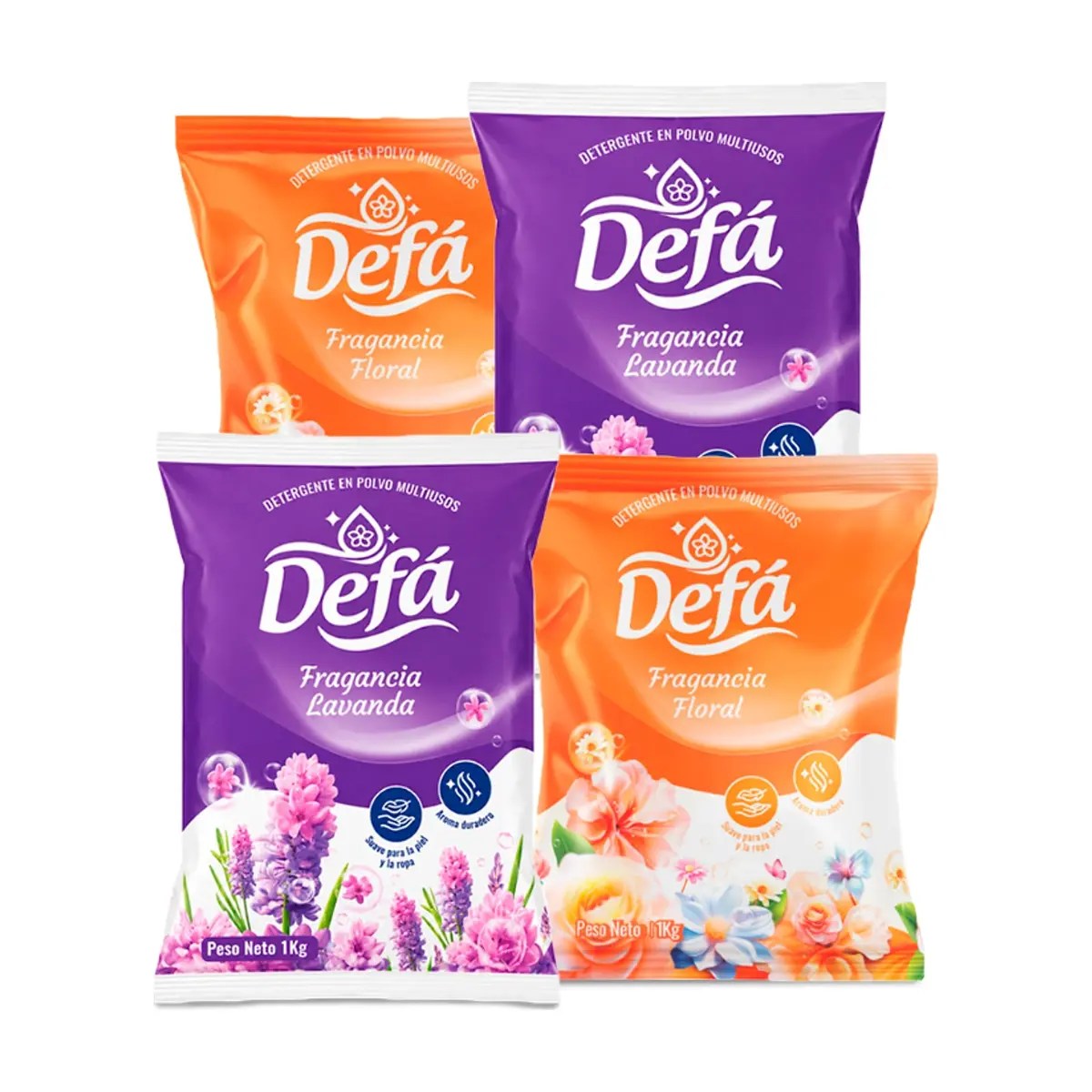 Combo de detergentes Defá #2: Detergente en polvo multiusos fragancia de lavanda Defá + Detergente en polvo multiusos fragancia floral Defá