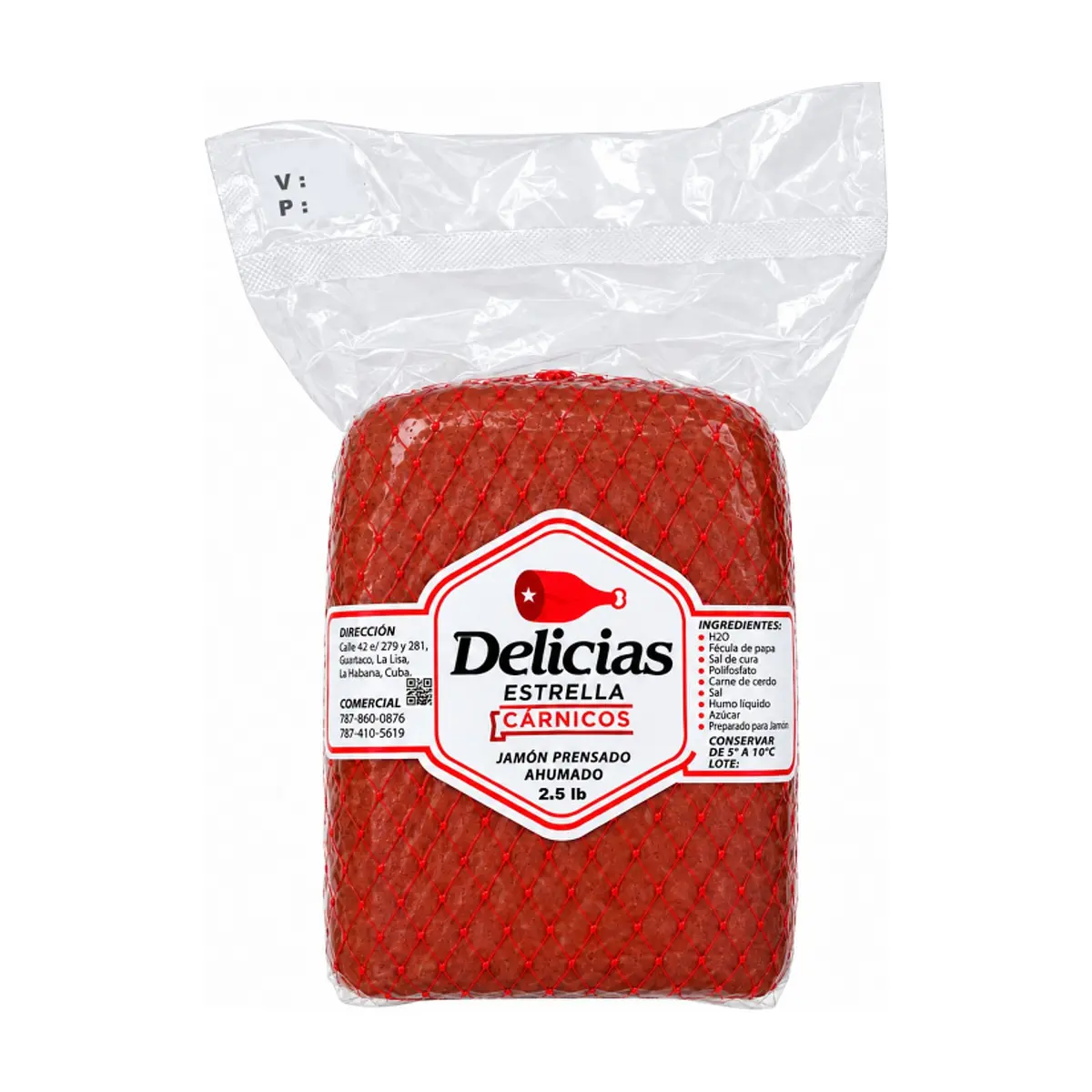Jamón prensado ahumado malla roja Delicias Estrella (1.13 kg / 2.5 lb)