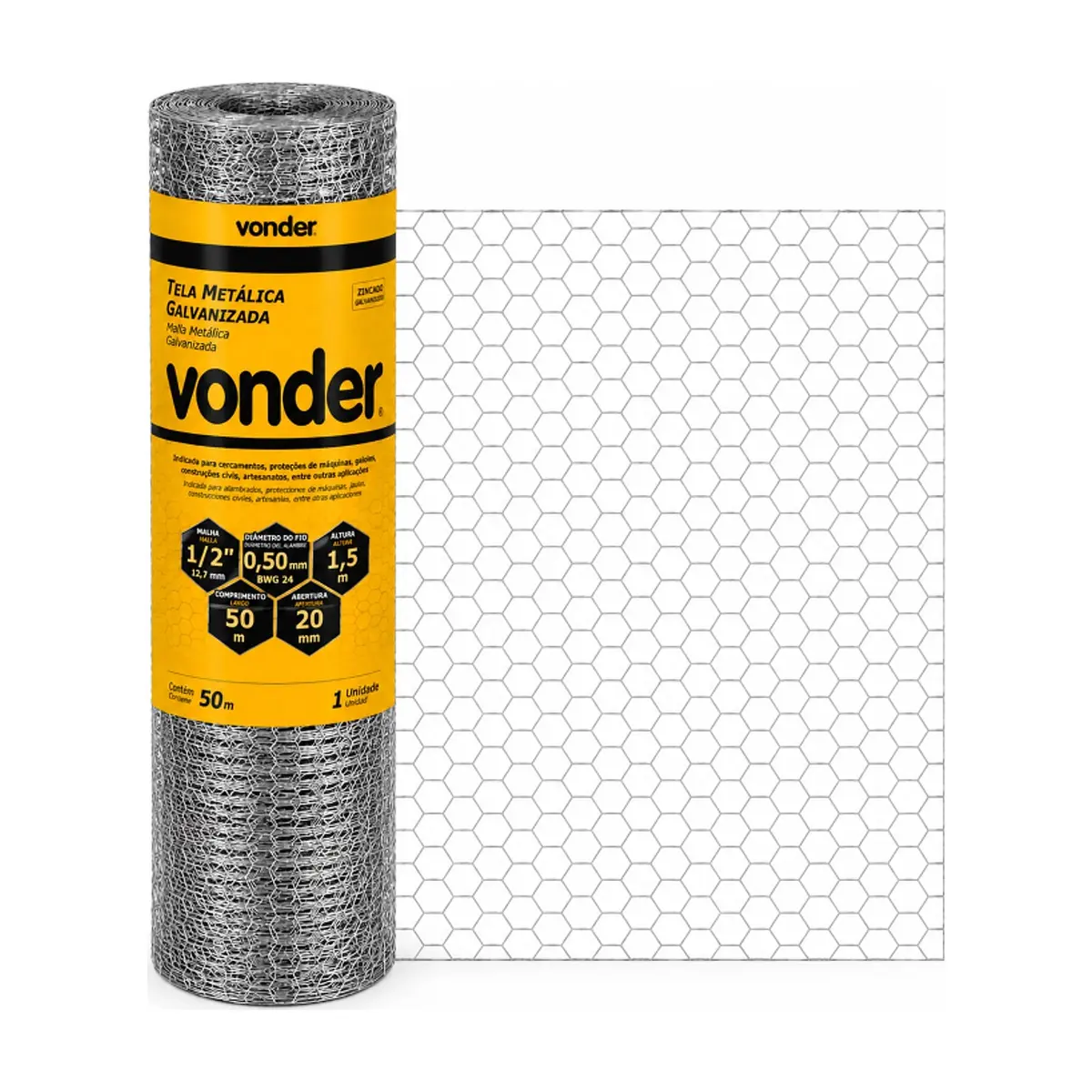 Malla hexagonal galvanizada 1/2" de apertura 1.5 m x 50 m Vonder - Thumbnail 5