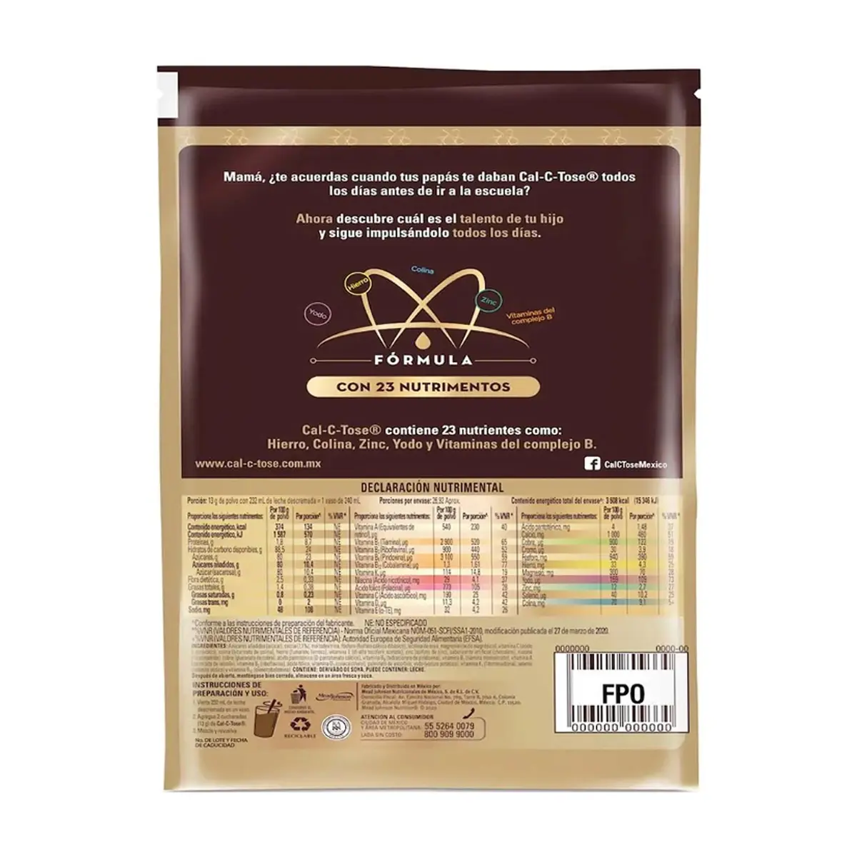 Alimento en polvo fortificado para preparar una bebida sabor a chocolate Cal-C-Tose (160 g / 5.64 oz) - Miniatura 3