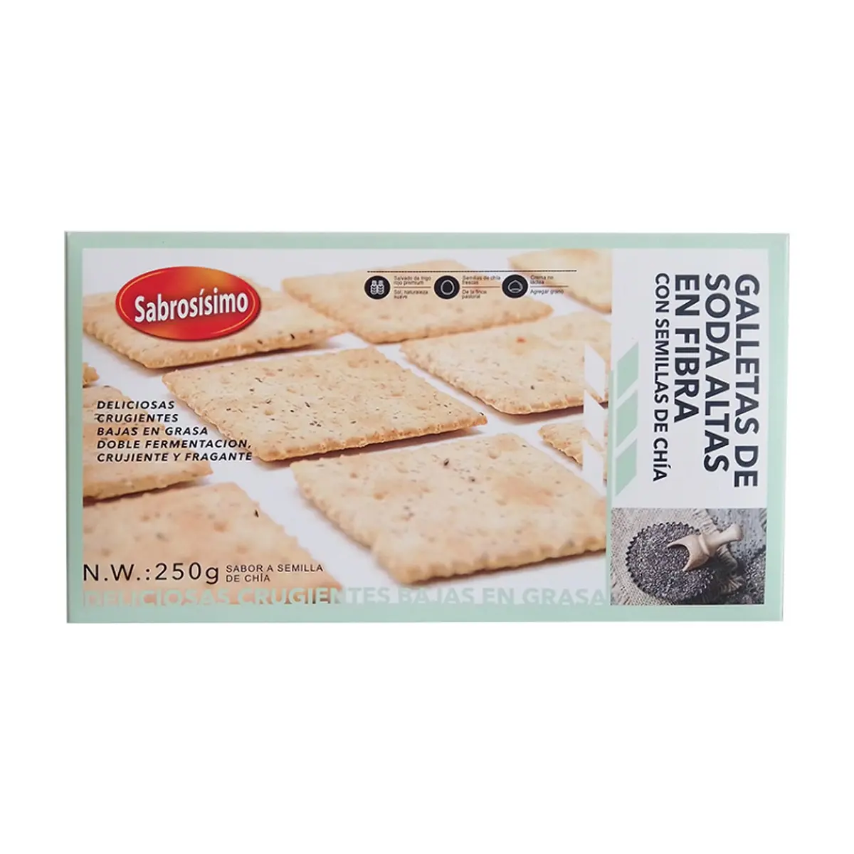 Galletas de soda con semillas de Chía Sabrosísimo (250 g / 8.81 oz) - Imagen 1