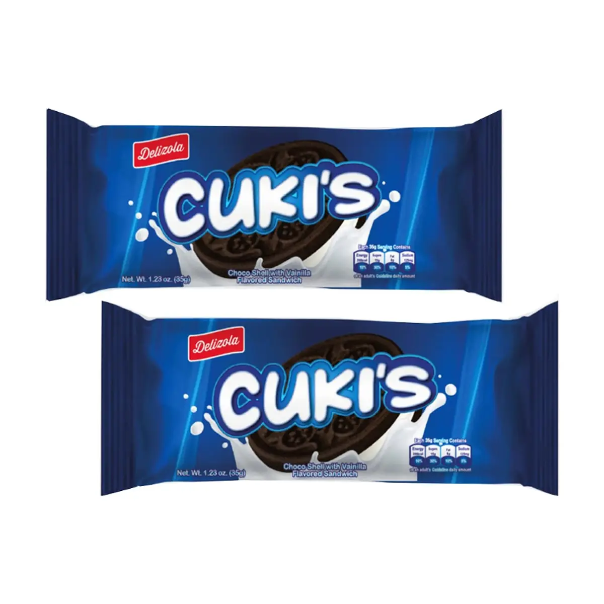 Galletas tipo sándwich de cacao con relleno sabor vainilla Cuki´s Delizola (2 x 36 g / 1.27 oz)