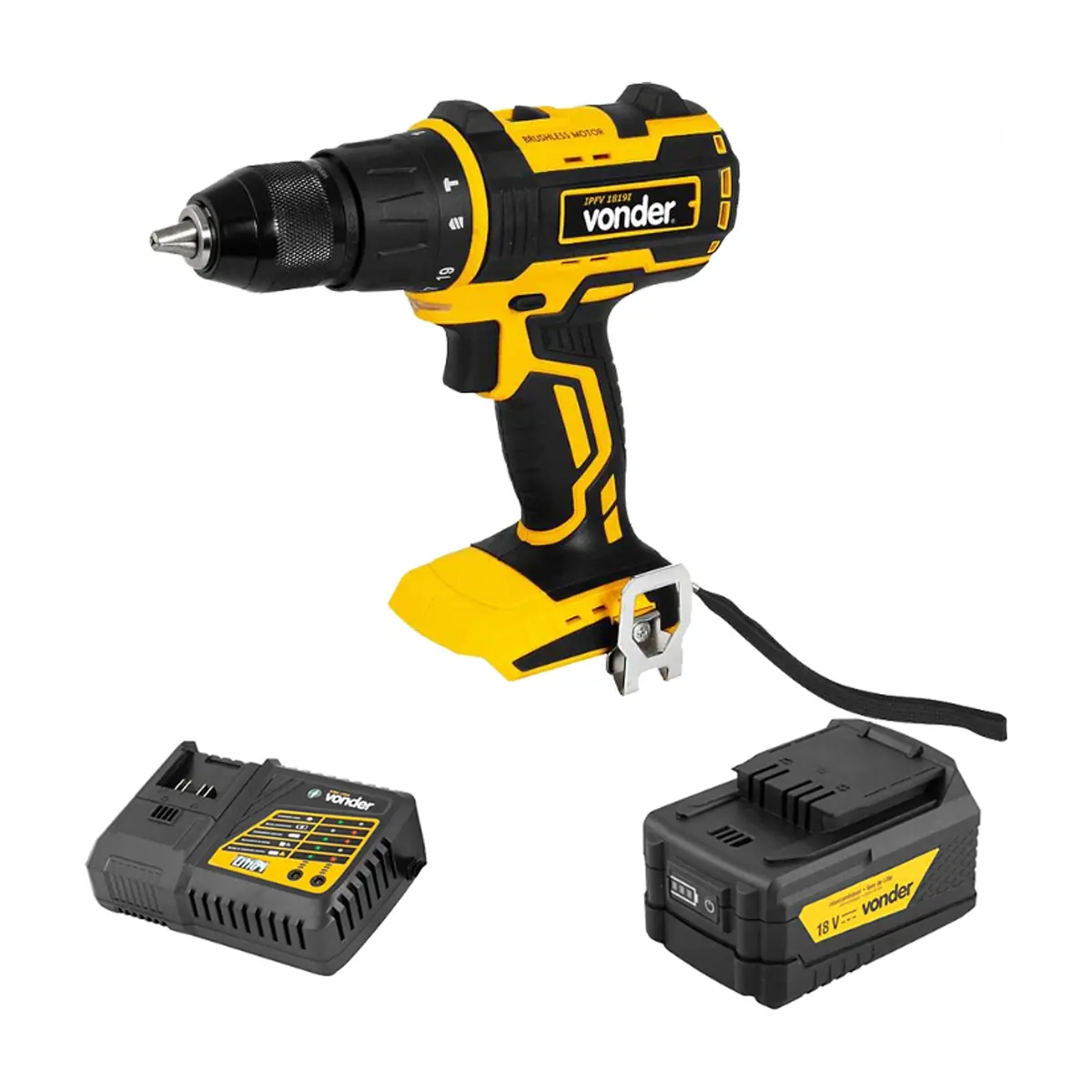 Taladro atornillador eléctrico portátil de impacto 1/2'' de 18 V IPFV1819I + Batería de 18 V IBV1850 + Cargador de batería rápido de 18 V ICBV1806 Vonder