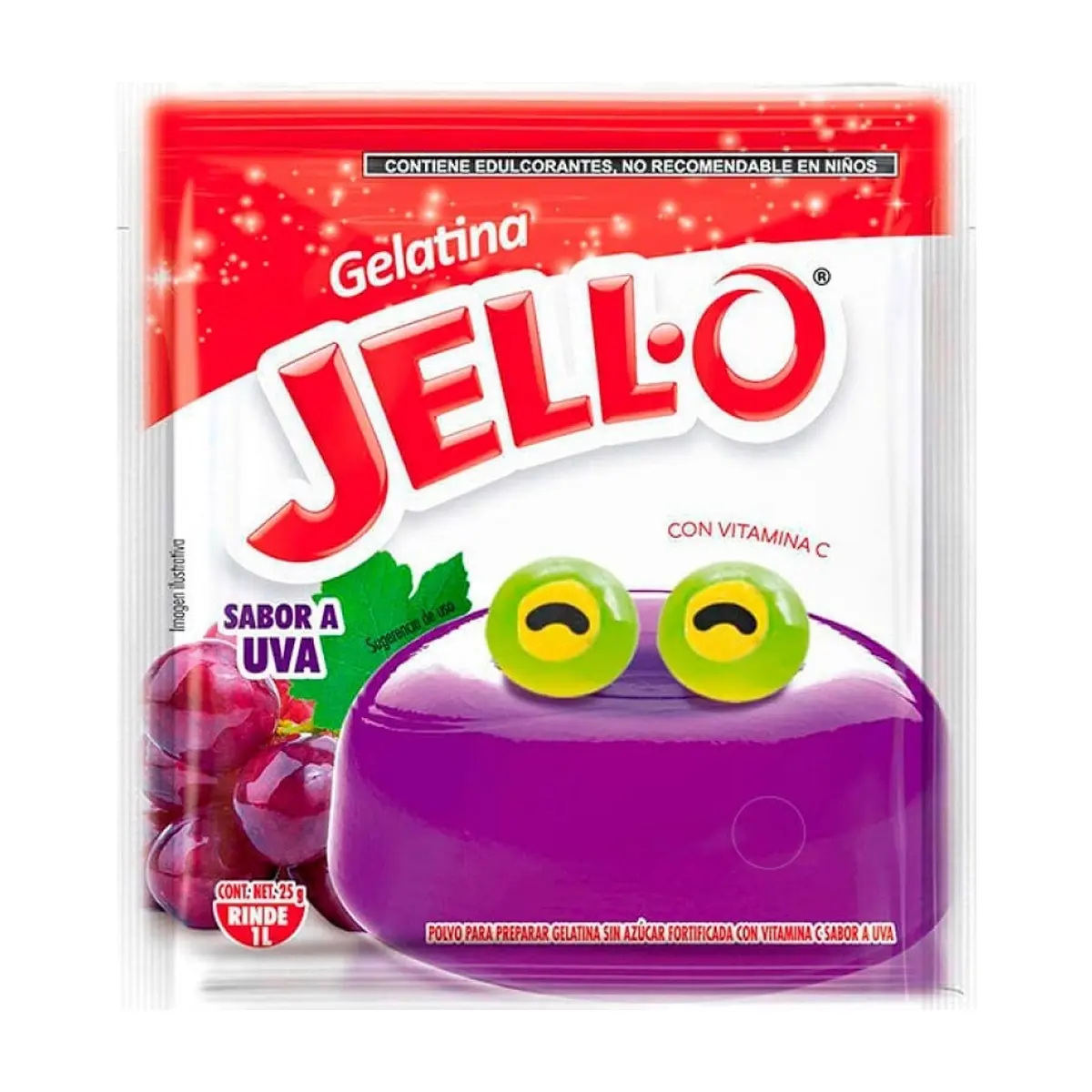 Gelatina sin azúcar fortificada con vitamina C sabor uva Jell-O (25 g)