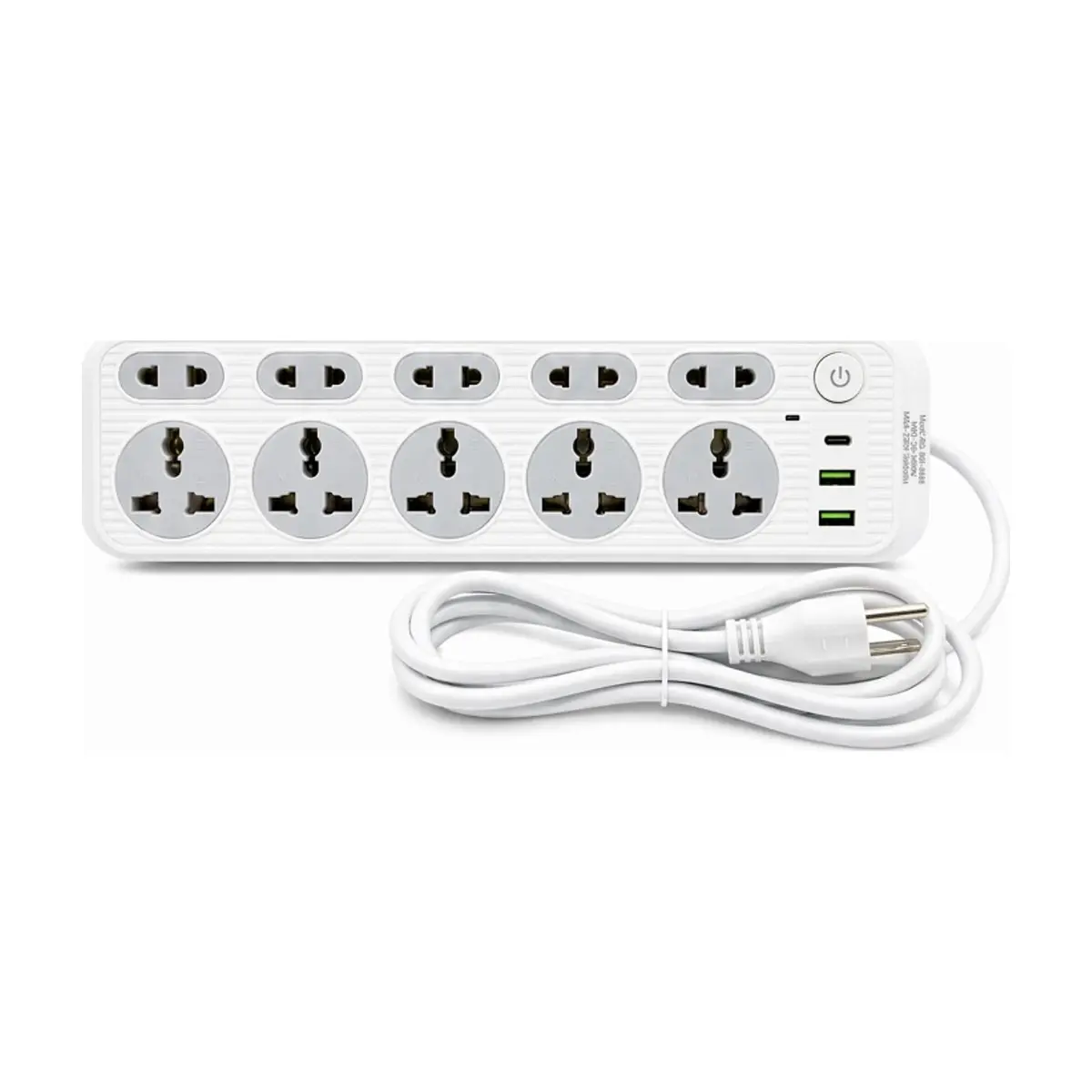 Extensión de 5 tomas de corriente y puertos USB color blanco XL Soluciones