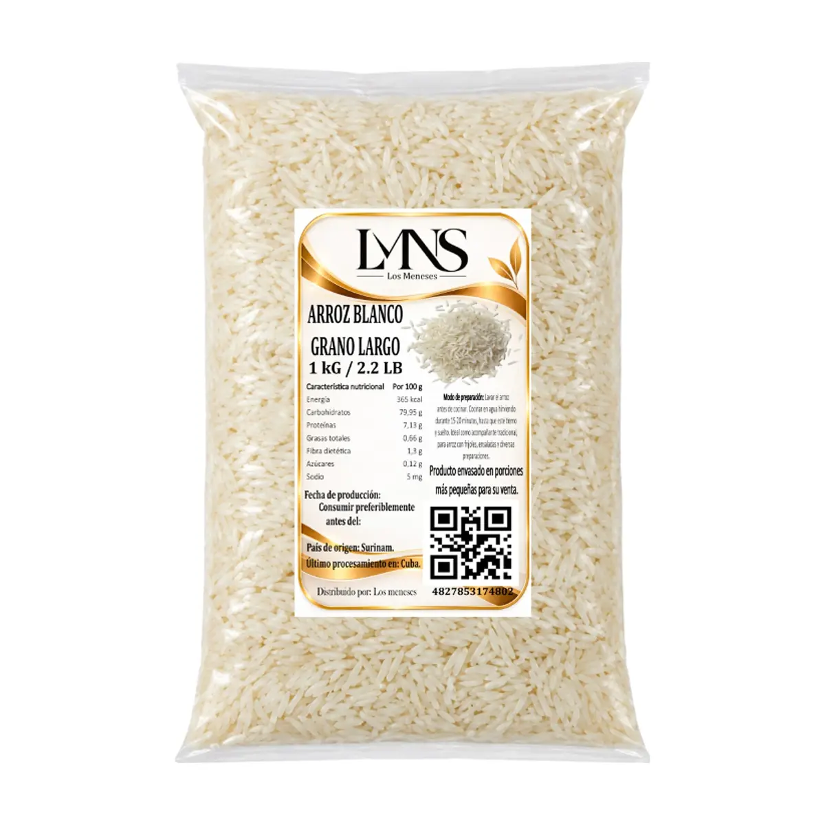 Arroz blanco grano largo Los Meneses (1 kg / 2.2 lb) - Miniatura 1