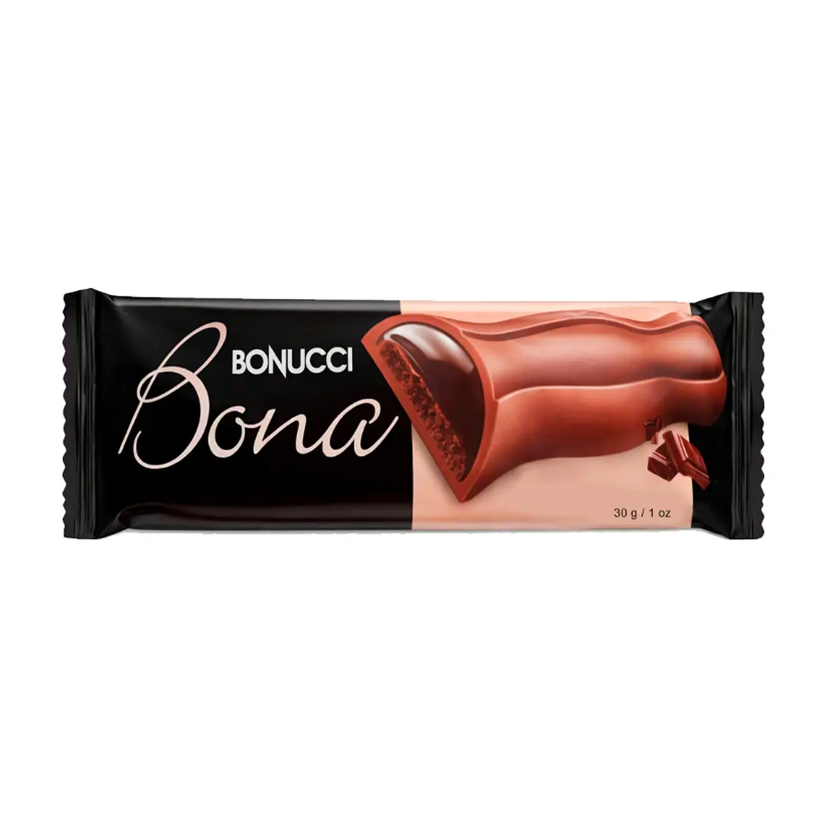 Barra de chocolate con leche rellena de crema de chocolate negro y galleta de cacao Bonucci (30 g / 1.0 oz) - Miniatura 1