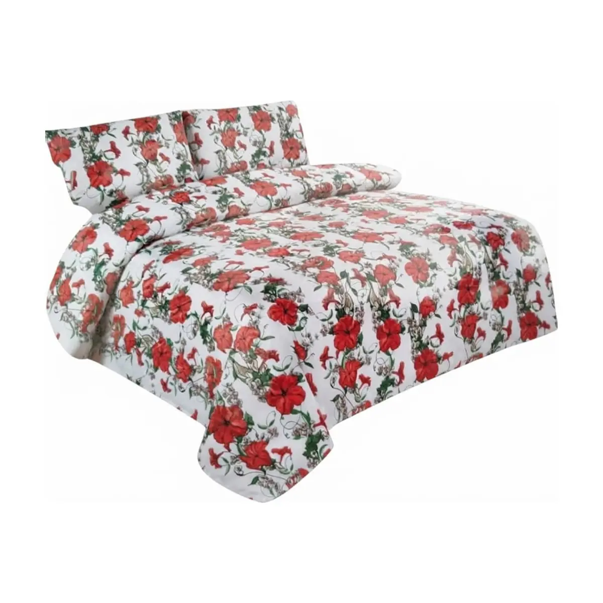 Juego de sábanas Full Size de cuatro piezas con estampado floral de enredaderas rojas sobre fondo blanco Solla Home - Miniatura 1