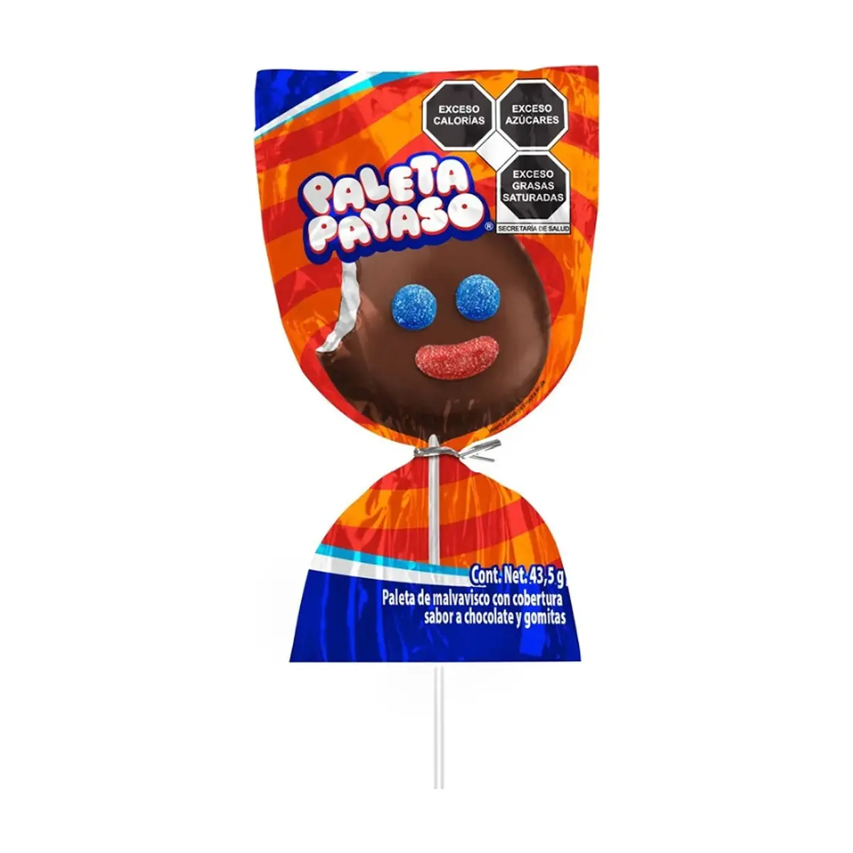 Paleta payaso de malvavisco con cobertura sabor a chocolate y gomitas Ricolino (43.5 g / 1.5 oz)