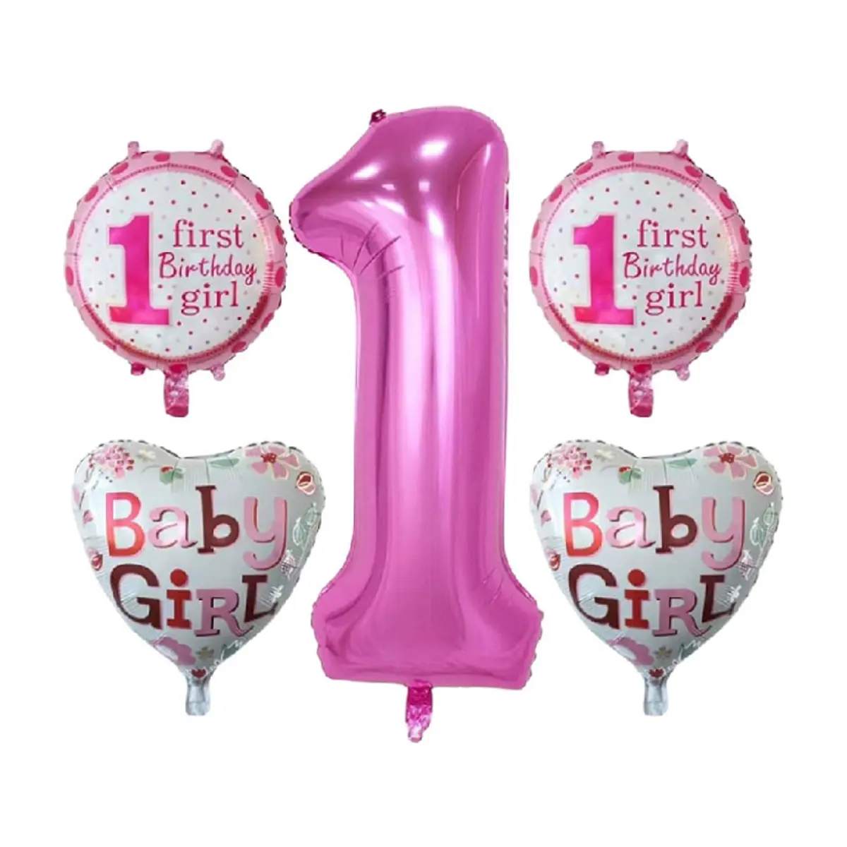 Set de globos de niña para el primer cumpleaños (5 U)