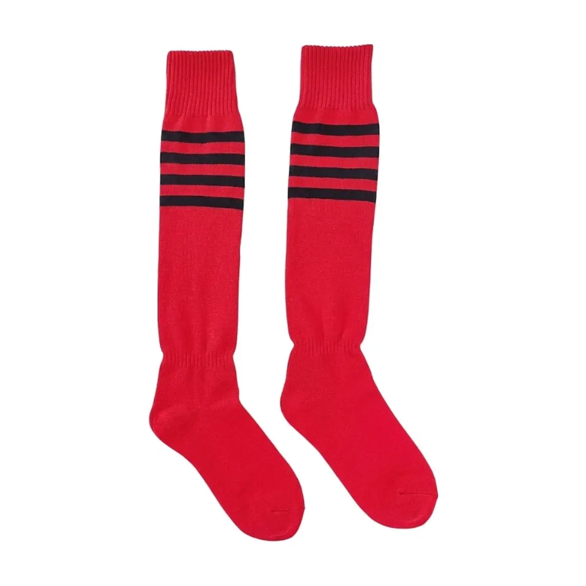 Par de medias para fútbol color rojo con rayas negras Tato's (talla 10 - 13)