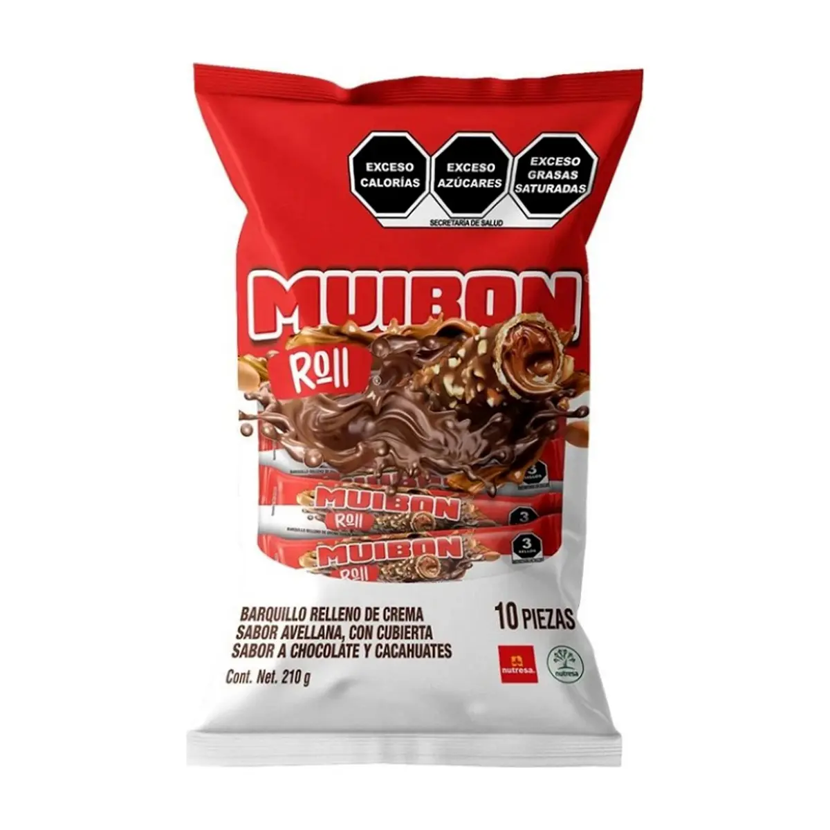 Barquillo relleno de crema sabor avellana con cubierta sabor a chocolate y cacahuete Muibon (210 g / 7.40 oz)
