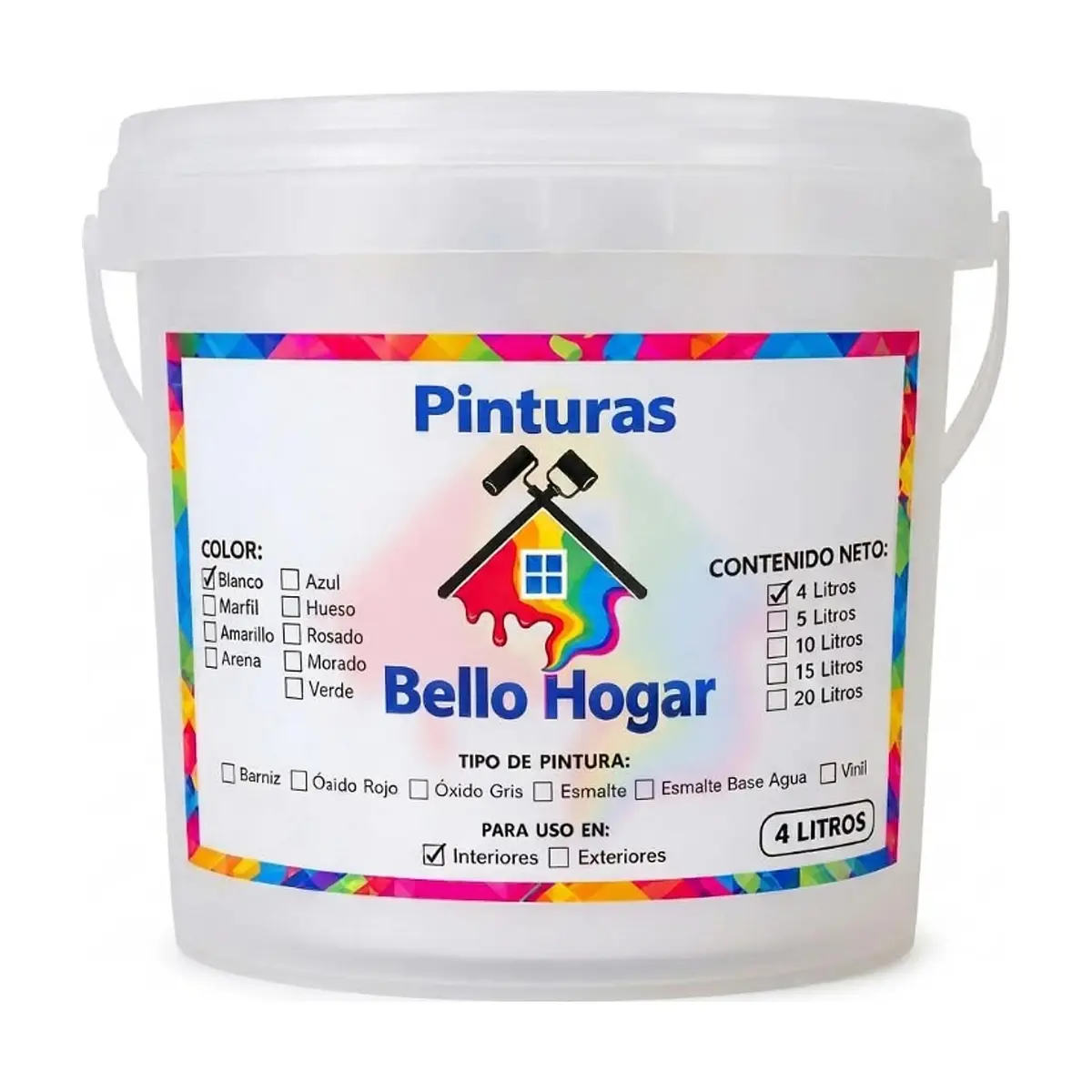 Pintura vinílica interior y exterior color blanco Bello Hogar (4 L)