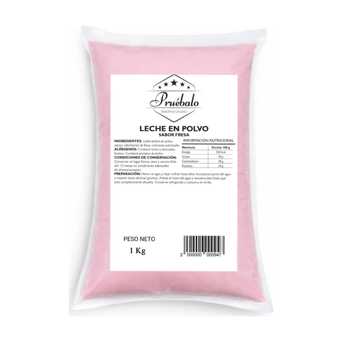 Leche en polvo sabor a fresa Pruébalo (1 kg / 2.2 lb)