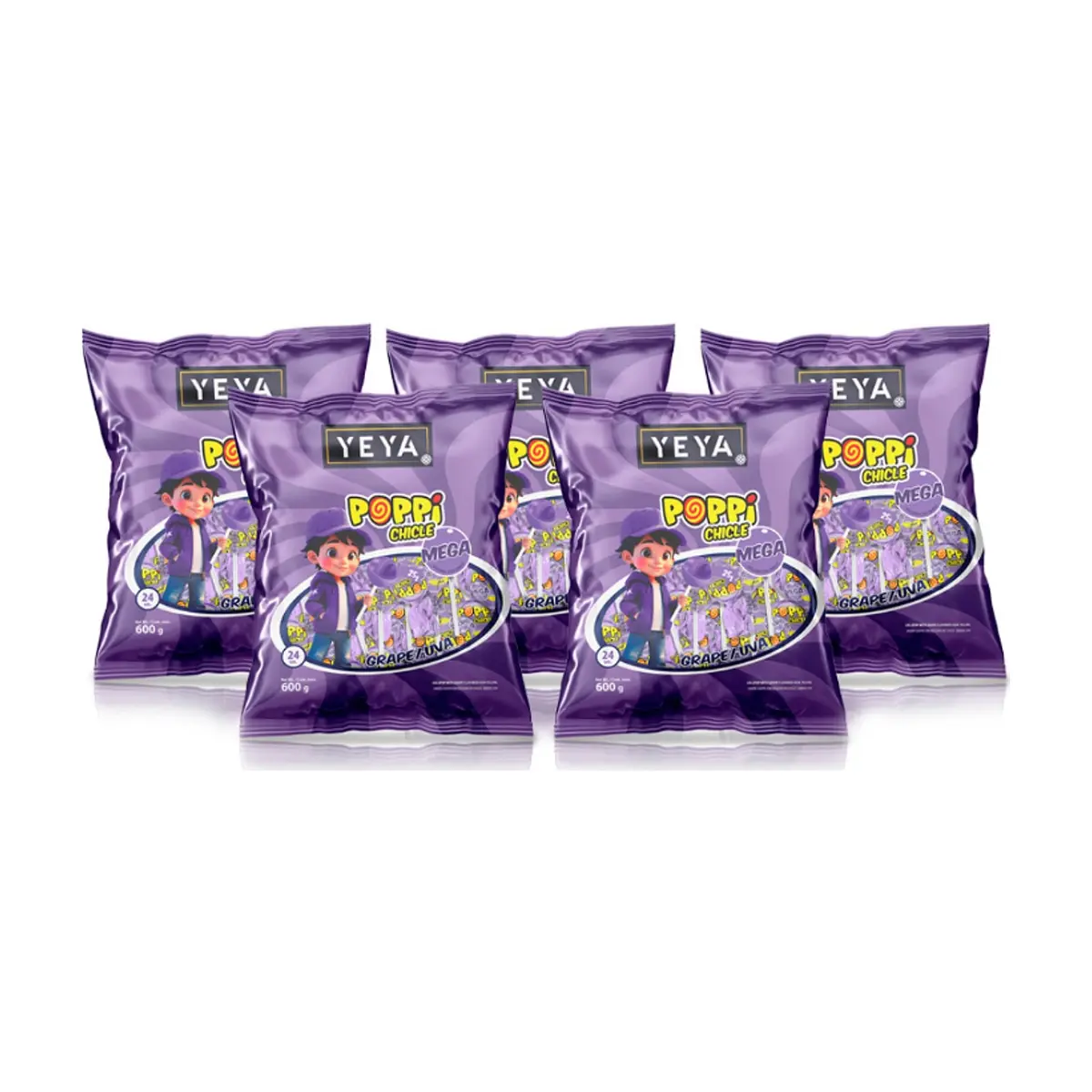 Chupa chupas con relleno de chicle sabor uva YEYA (5 x 600 g / 1.32 lb) - Miniatura 1