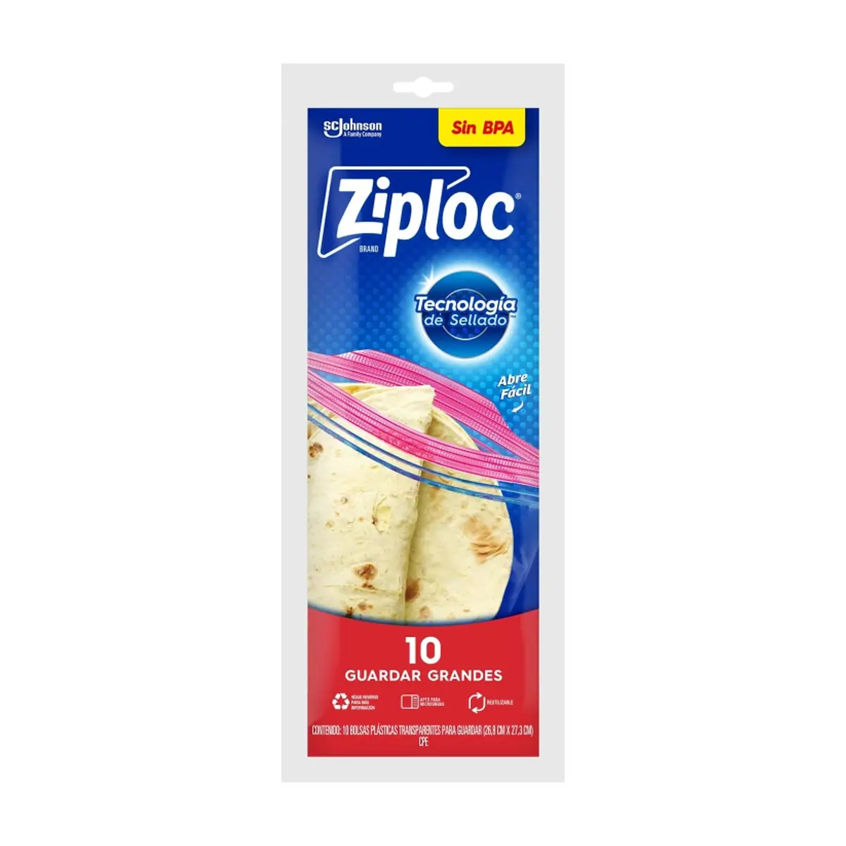 Bolsas grandes reutilizables de plástico transparente grandes para guardar Ziploc (10 U)