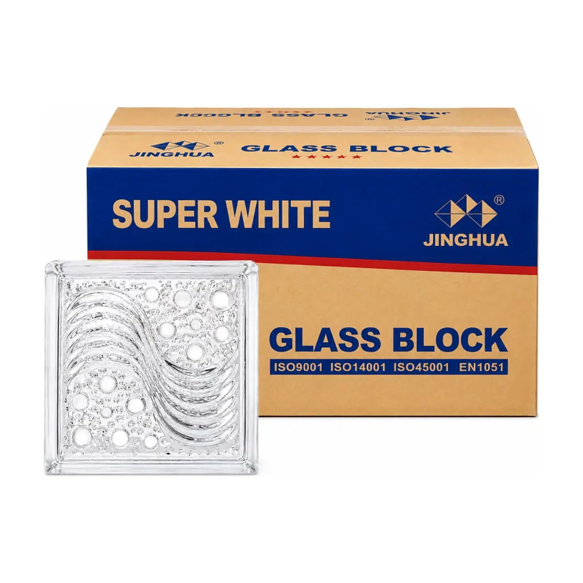 Caja de bloques de cristal decorativa de diseño ondulado con burbujas Jinghua (6 U)