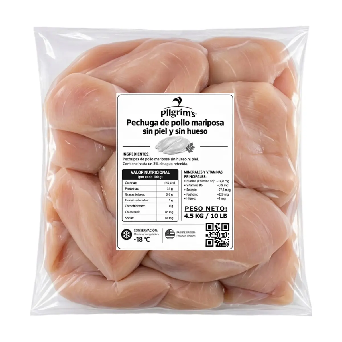 Pechuga de pollo mariposa sin piel y sin hueso Pilgrim's (4.54 kg / 10 lb)