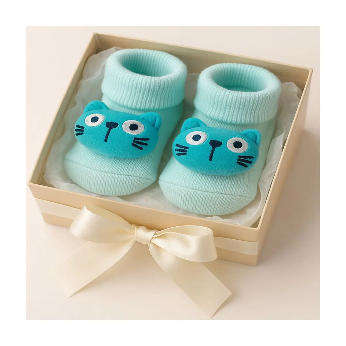 Par de calcetines de color celeste con sonajero de peluche para bebé Ayaydin Miroglio - Miniatura 2