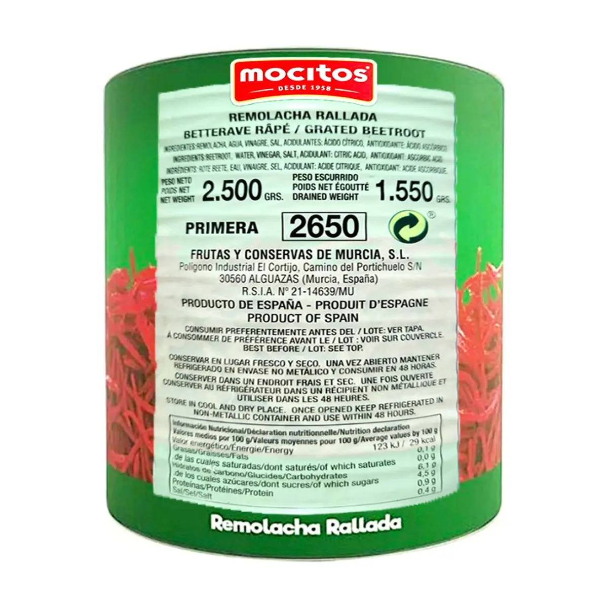 Remolacha roja rallada Mocitos (2.5 kg / 5.5 lb) - Miniatura 3