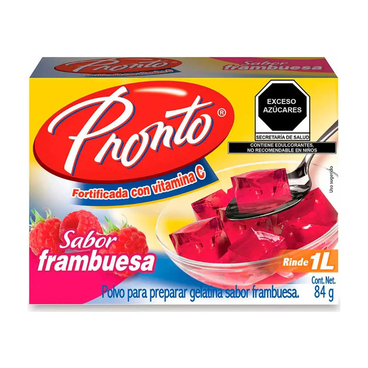 Polvo para preparar gelatina sabor frambuesa fortificada con vitamina C Pronto (84 g / 2.9 0z)