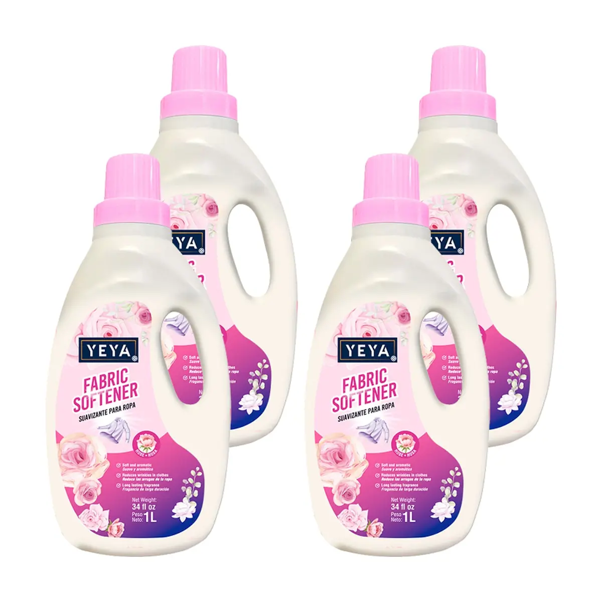 Suavizante para ropa con aroma a rosa YEYA (4 x 1 L)