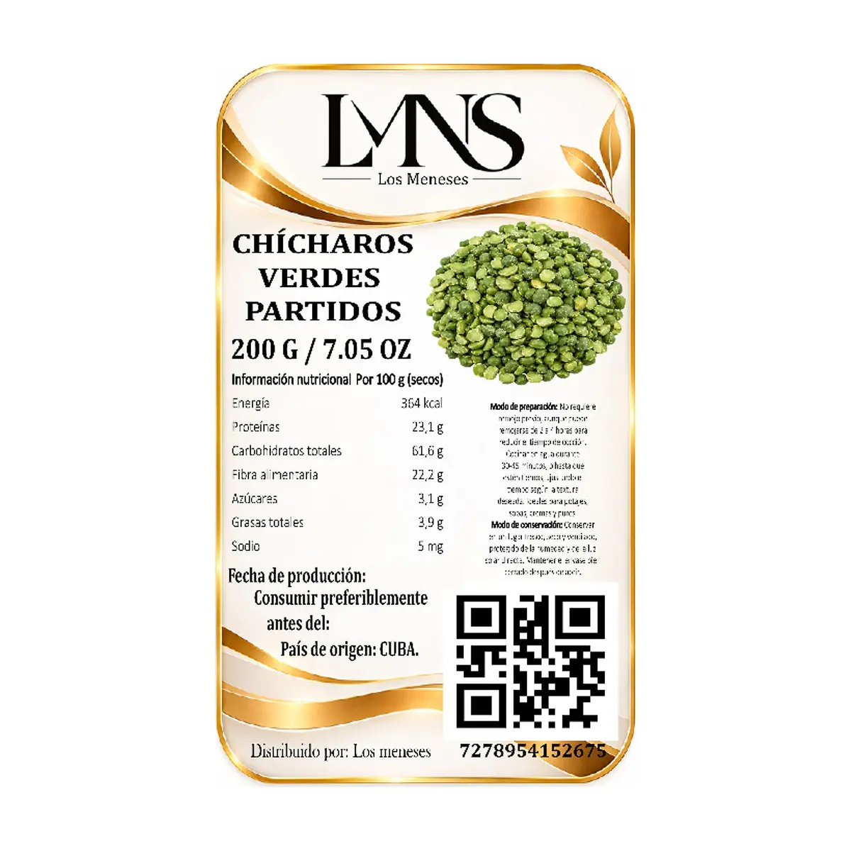 Chícharos verdes partidos Los Meneses (200 g / 7.05 oz) - Miniatura 2