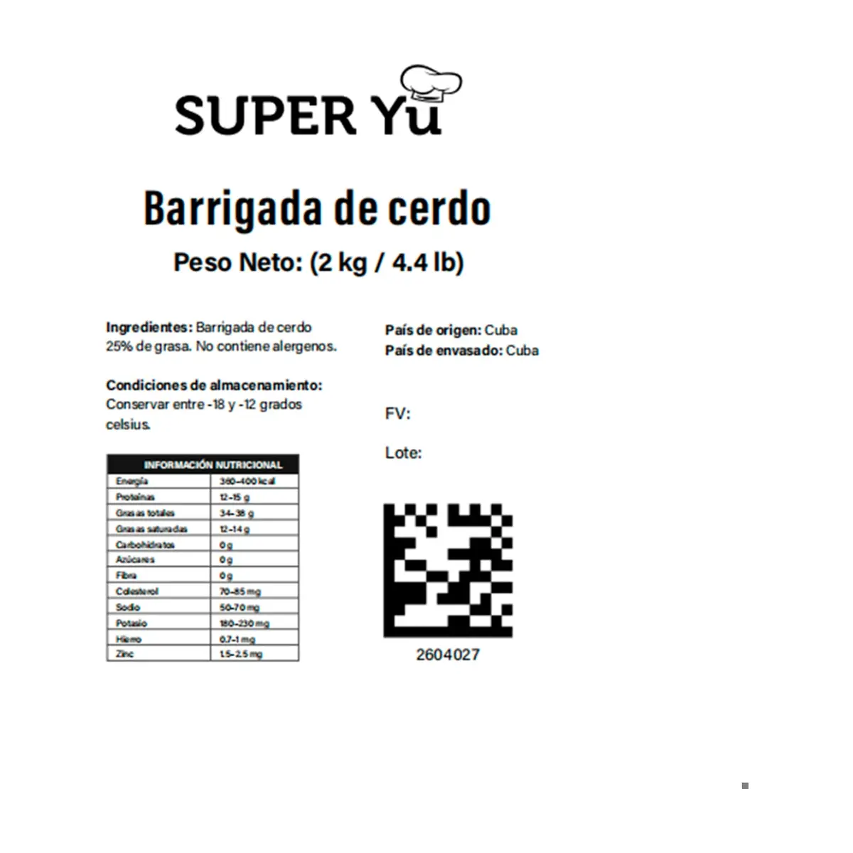 Barrigada de cerdo Super Yu (2 Kg / 4.4 Lb) - Thumbnail 3