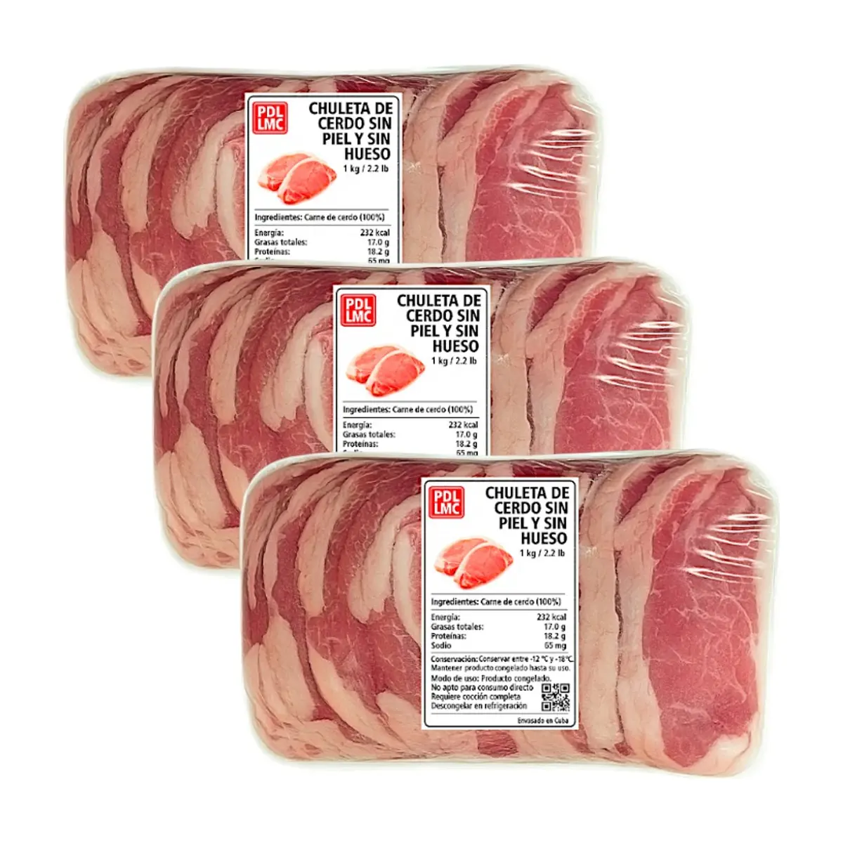 Chuleta de cerdo sin piel y sin hueso PDL LMC (3 x 1 kg / 2.2 lb)