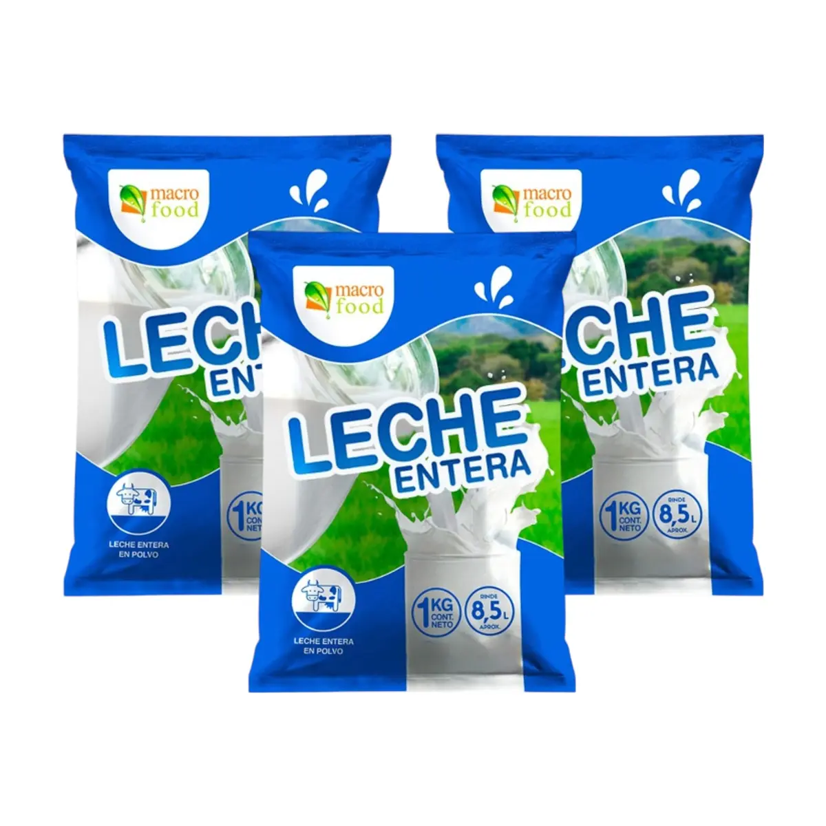 Leche entera en polvo Macro Food (3 x 1 kg / 2.2 lb)