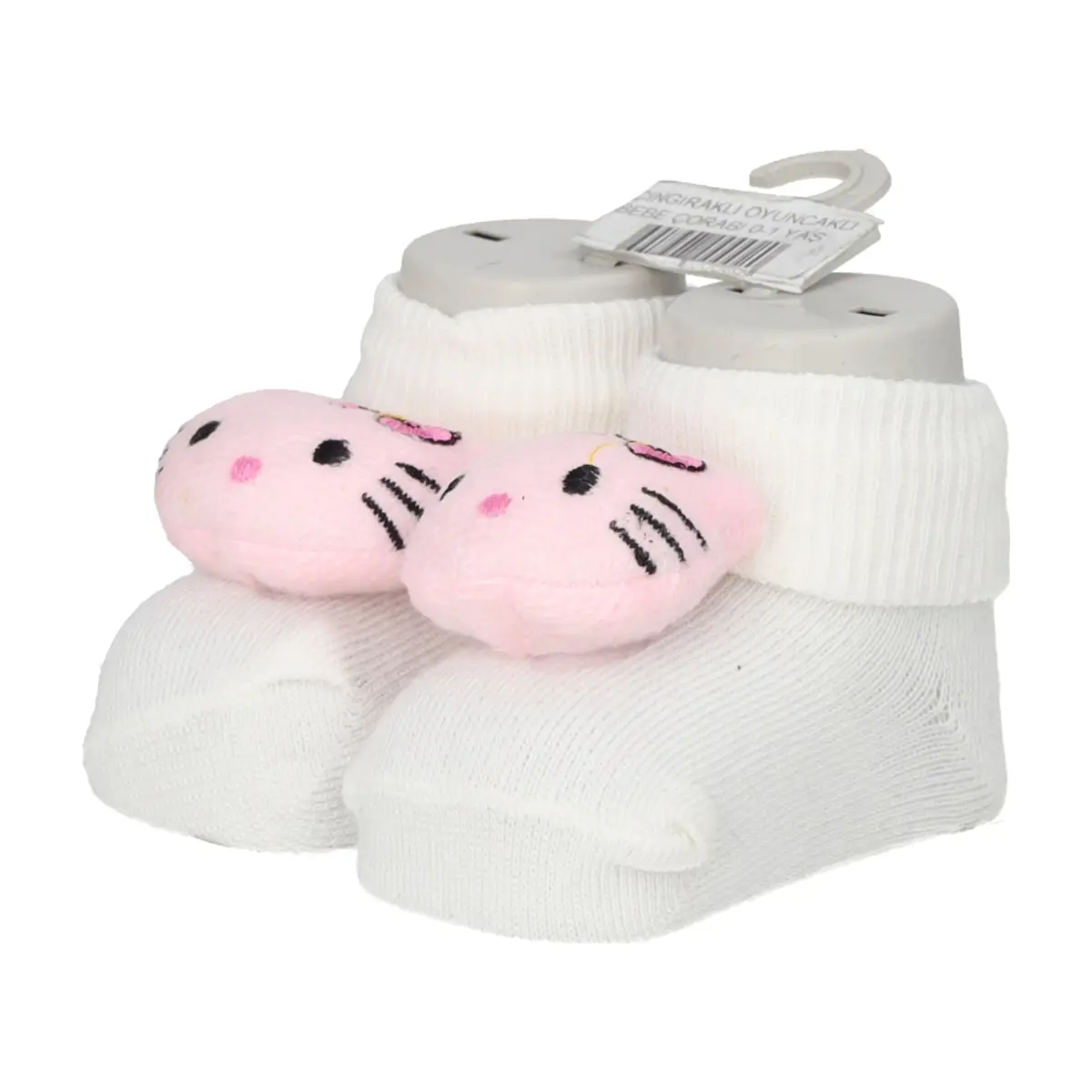 Par de calcetines de color blanco con sonajero de peluche para bebé Ayaydin Miroglio - Miniatura 6