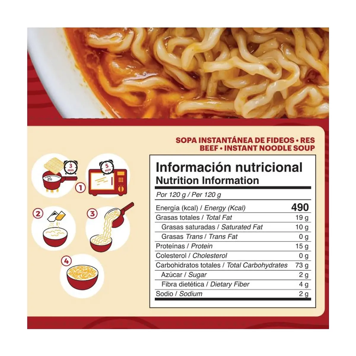Sopa instantánea de fideos con sabor a res YEYA (75 g / 2.6 oz) - Thumbnail 3