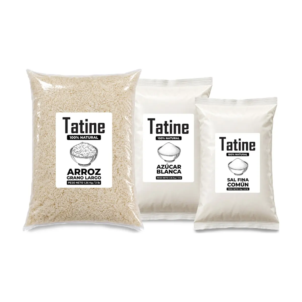 Combo básico de cocina #9: Arroz de grano largo Tatine + Sal fina común Tatine + Azúcar blanca Tatine