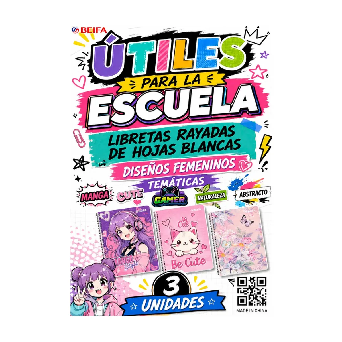 Cuadernos escolares rayados diseños femeninos Beifa (3 U) - Thumbnail 4