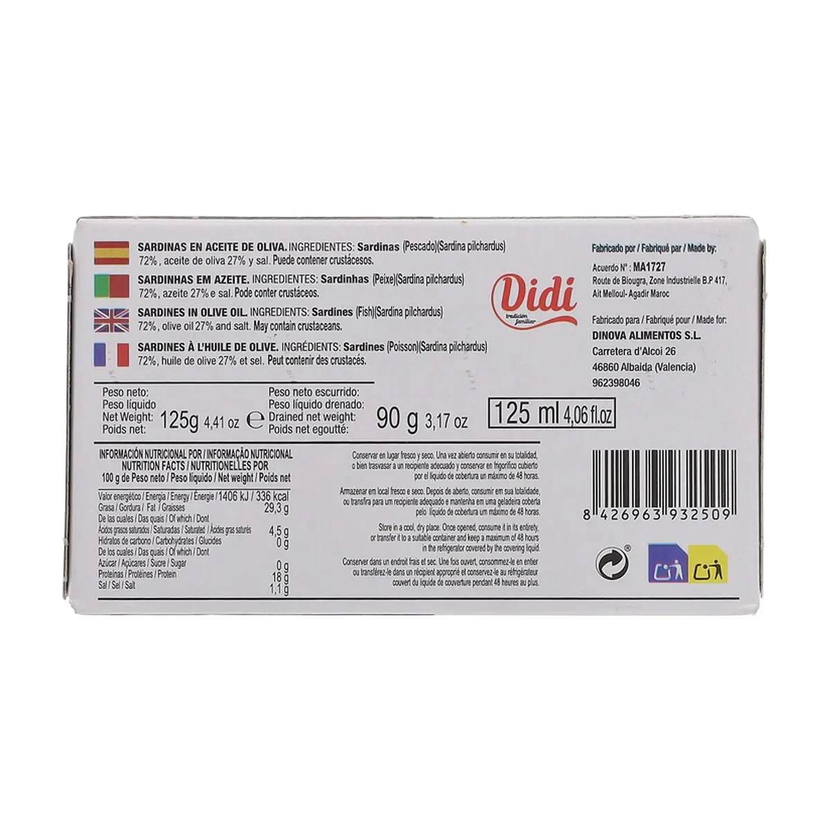 Sardinas en aceite de oliva Didi (125 g / 4.4 oz) - Miniatura 2