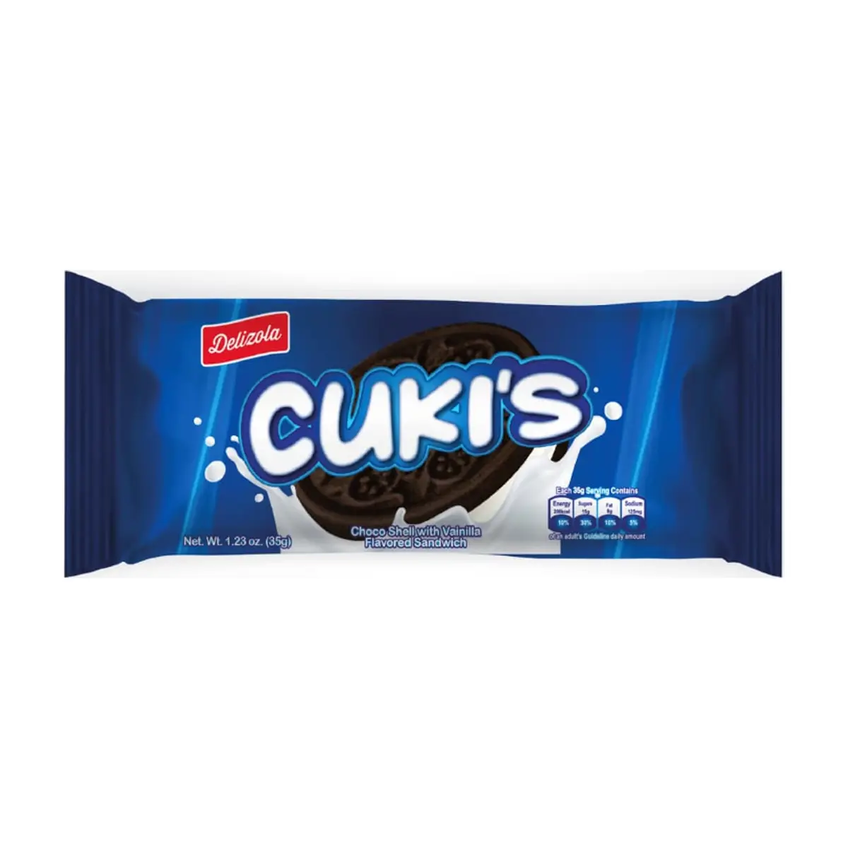 Galletas tipo sándwich de cacao con relleno sabor vainilla Cuki´s Delizola (36 g / 1.27 oz)