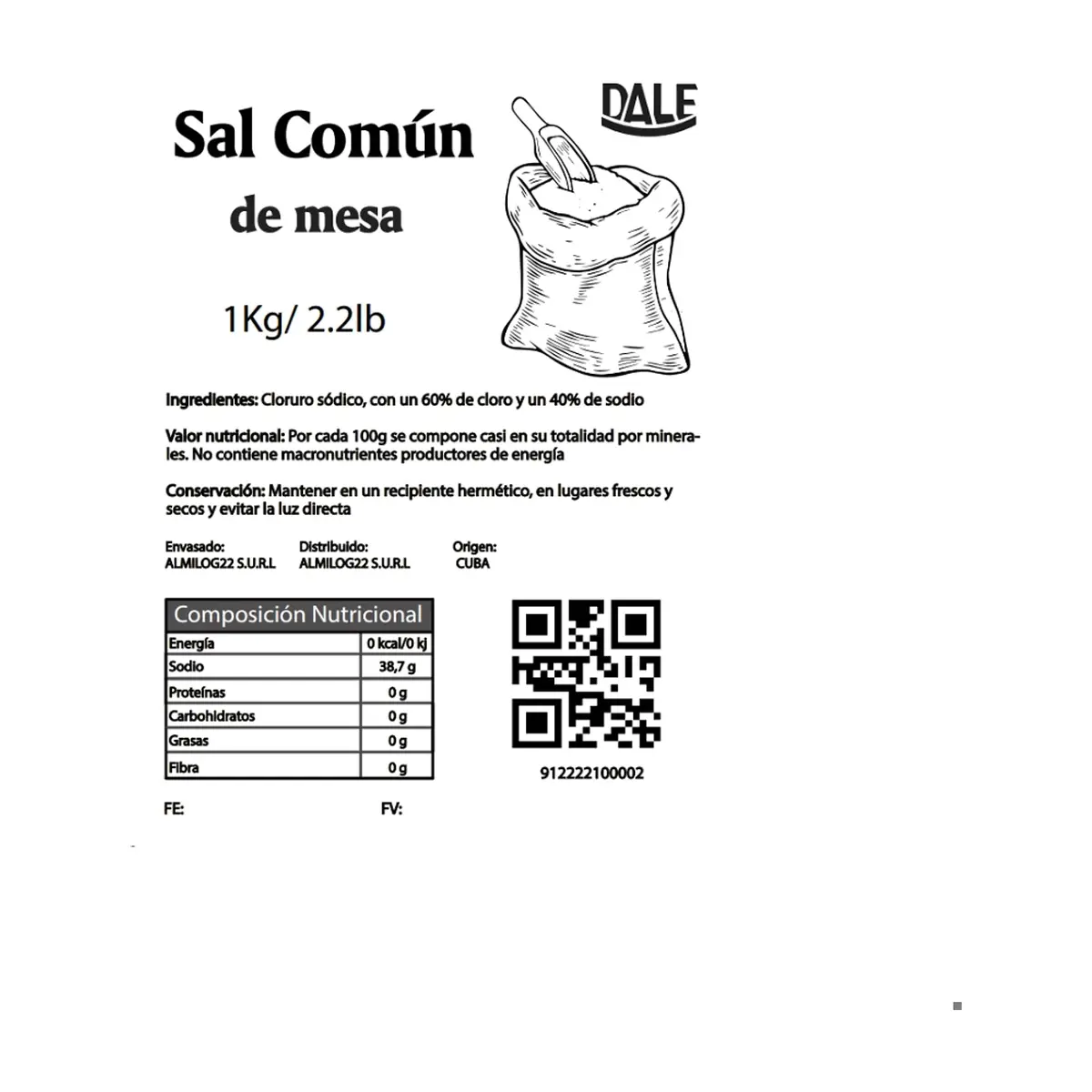 Sal común de mesa Dale (1 kg / 2.2 lb) - Thumbnail 2
