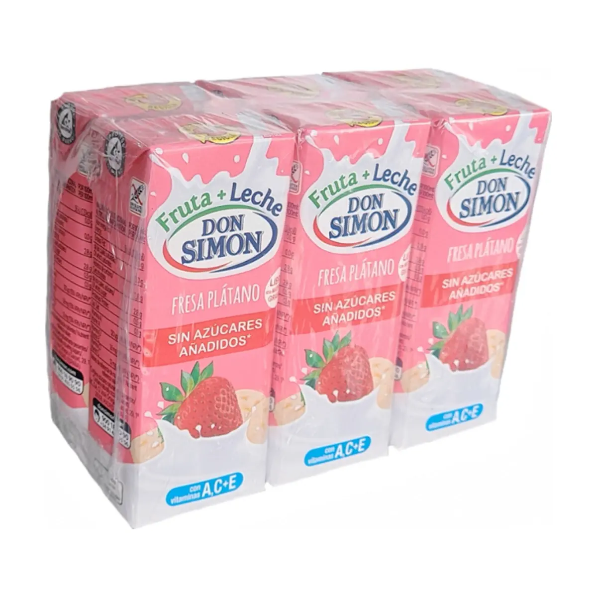 Bebida refrescante mixta de zumo de fruta + leche de sabor fresa plátano Don Simon (6 x 200 ml) - Thumbnail 2