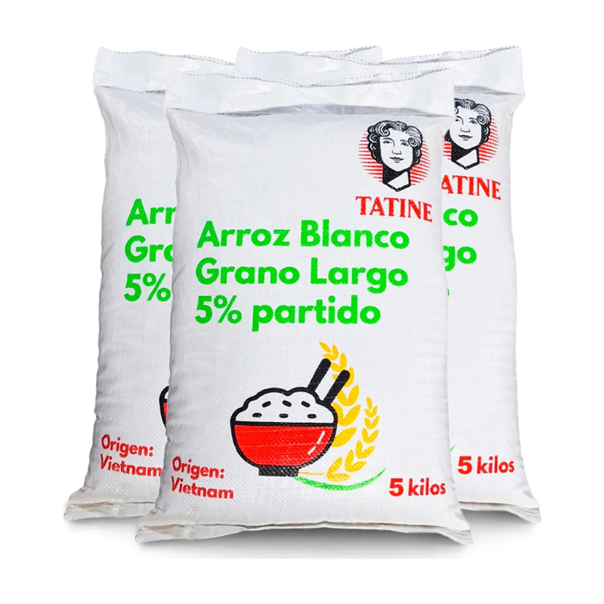 Arroz de grano largo 5% de grano partido Tatine (3 x 5 kg / 11.02 lb)