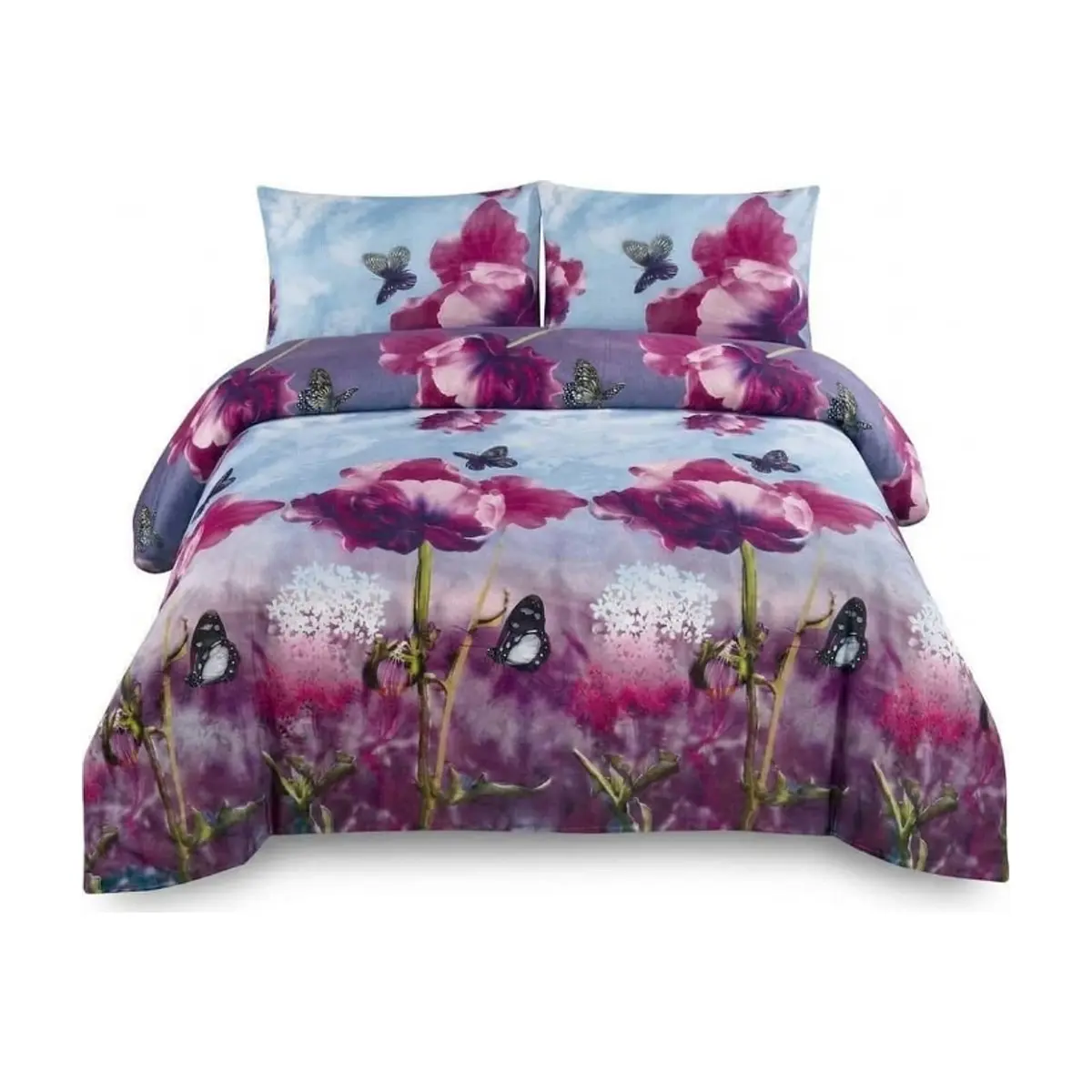 Juego de sábanas Full Size de cuatro piezas con diseño estampado floral y de mariposa Solla Home - Miniatura 2