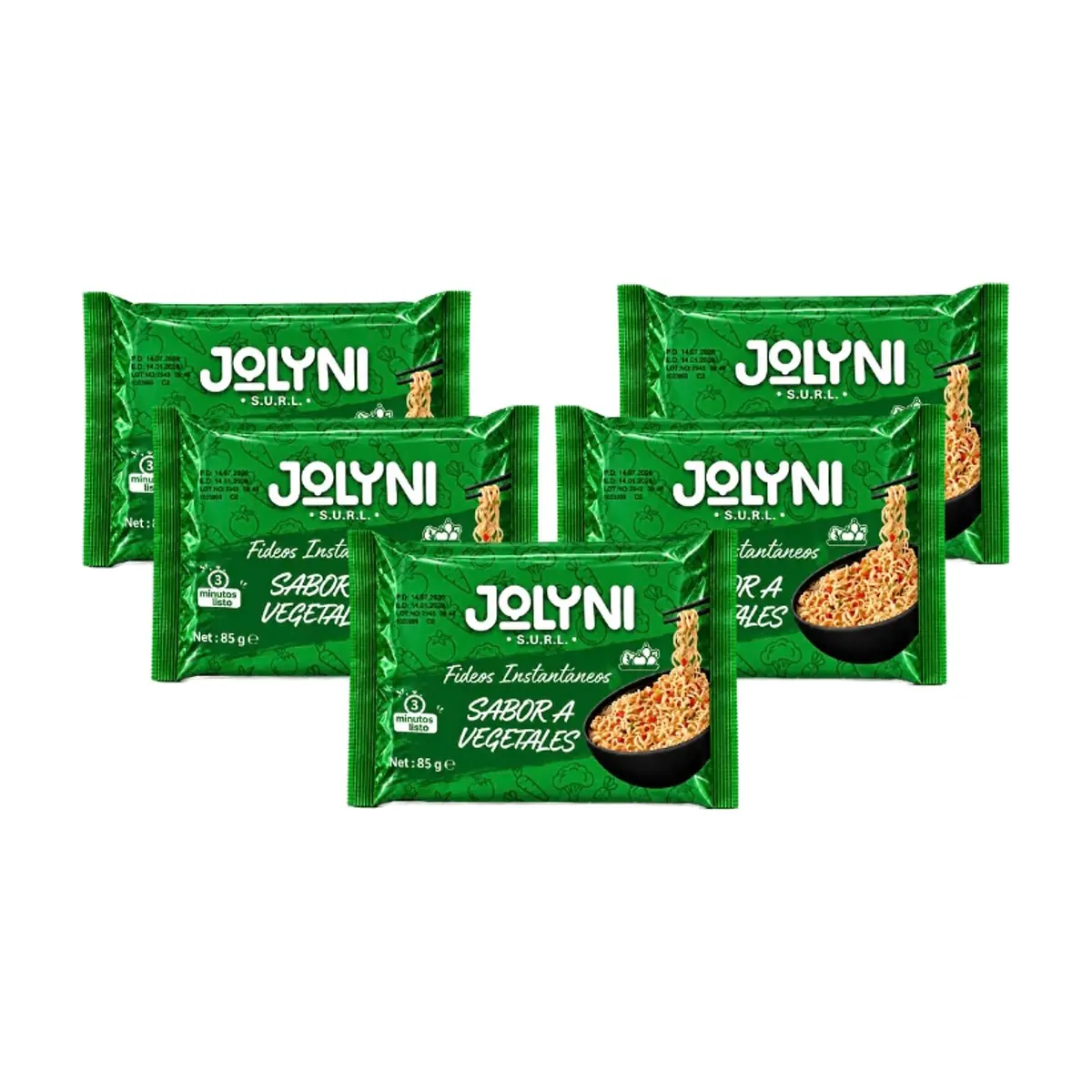 Sopa de fideos instantáneos sabor a vegetales Jolyni (5 x 85 g / 3 oz)