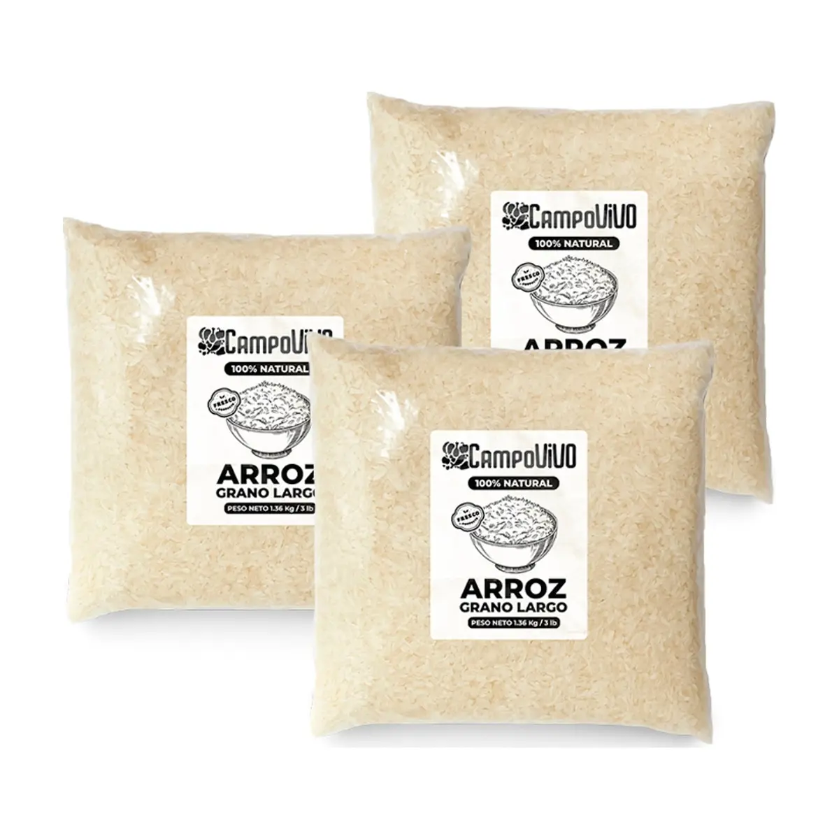 Arroz de grano largo Campo Vivo (3 x 1.36 kg / 3 lb)