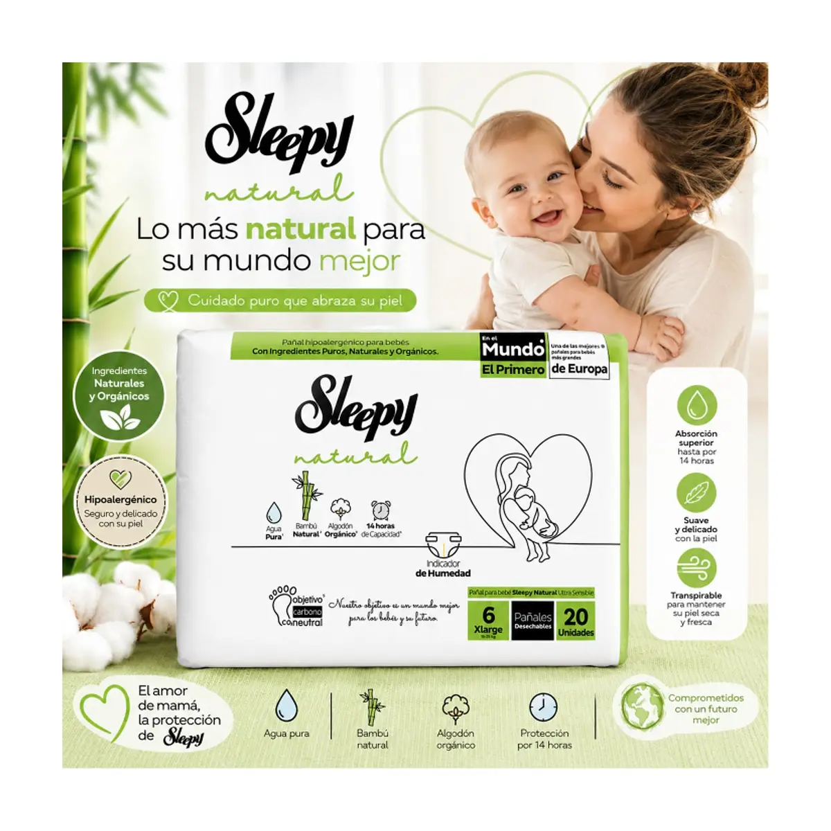 Pañal hipoalergénico para bebés XL Etapa 6 Sleepy natural (20 U) - Thumbnail 4