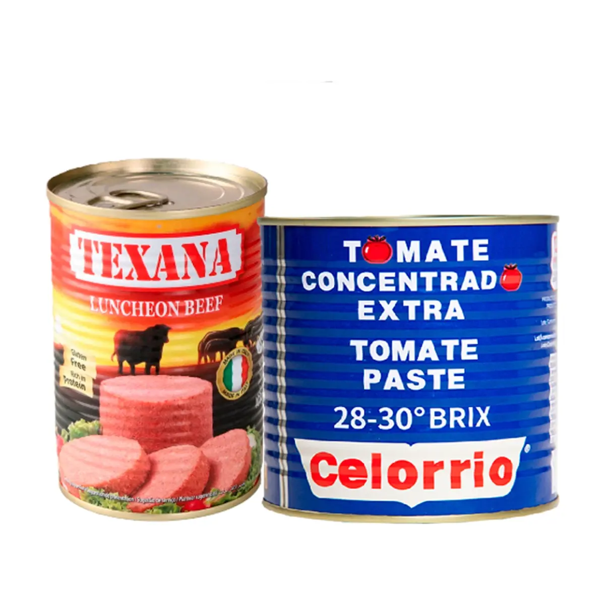 Pasta de tomate concentrado extra + Carne de res enlatada tipo spam