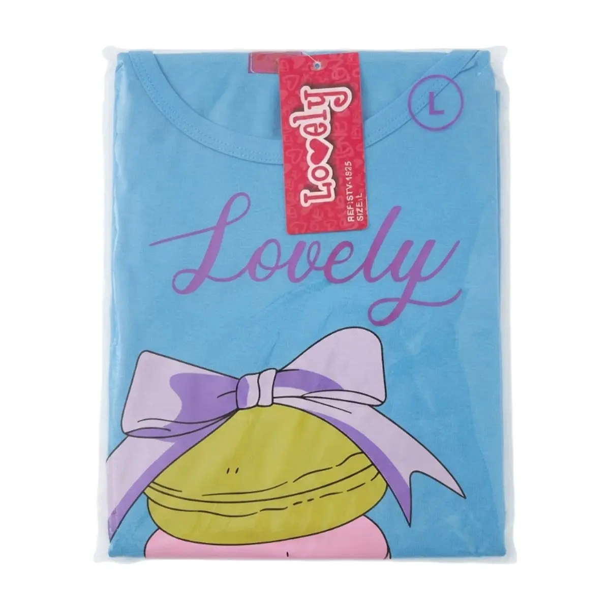 Pijama de dos piezas femenino color azul con diseño central macarons Lovely (Talla L) - Thumbnail 2