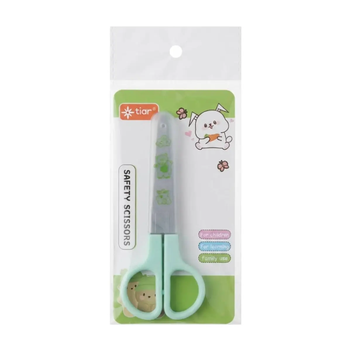 Tijera escolar infantil de color verde con protector de seguridad Tiara - Thumbnail 2