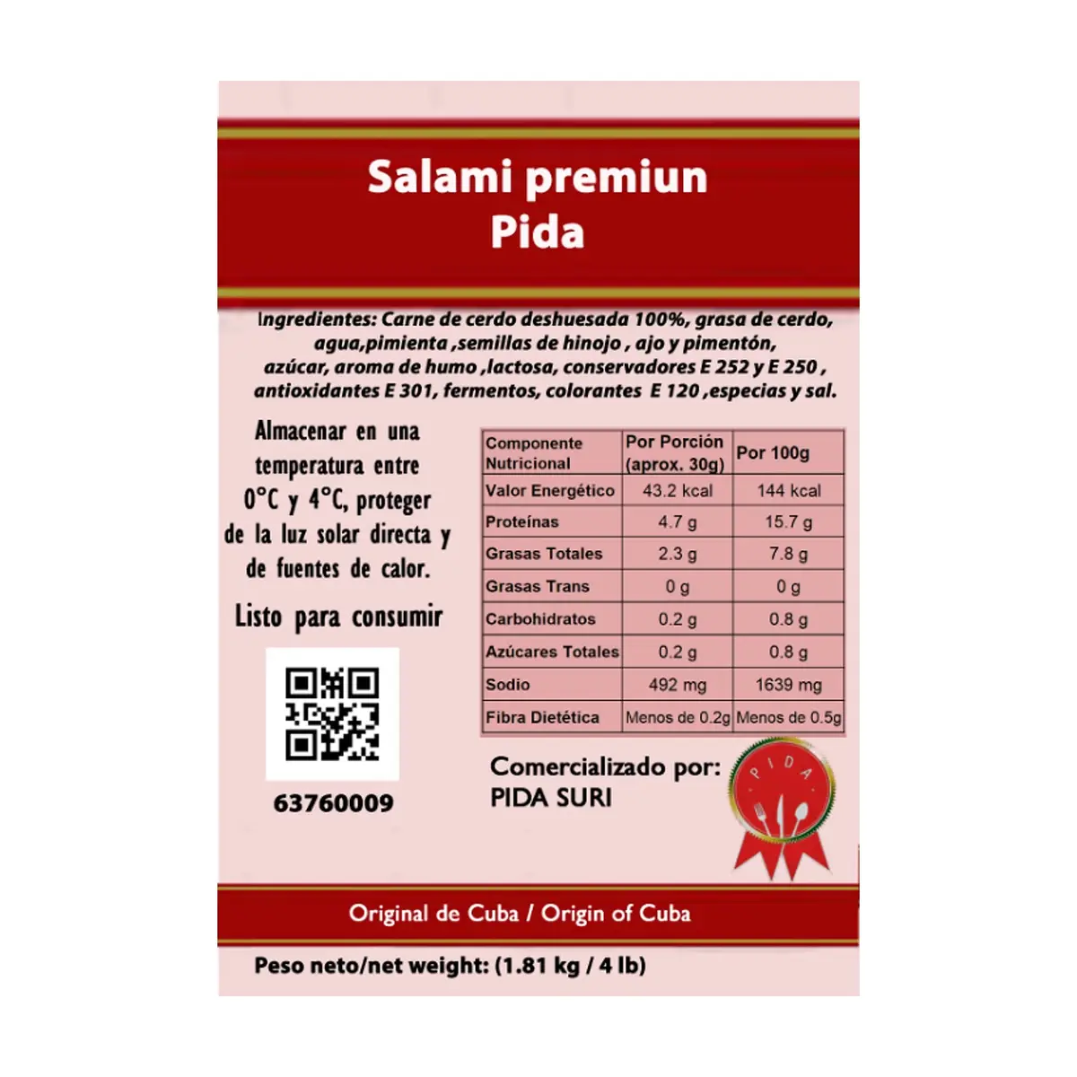 Salami premium de cerdo Pida (1.81 kg / 4 lb) - Thumbnail 3