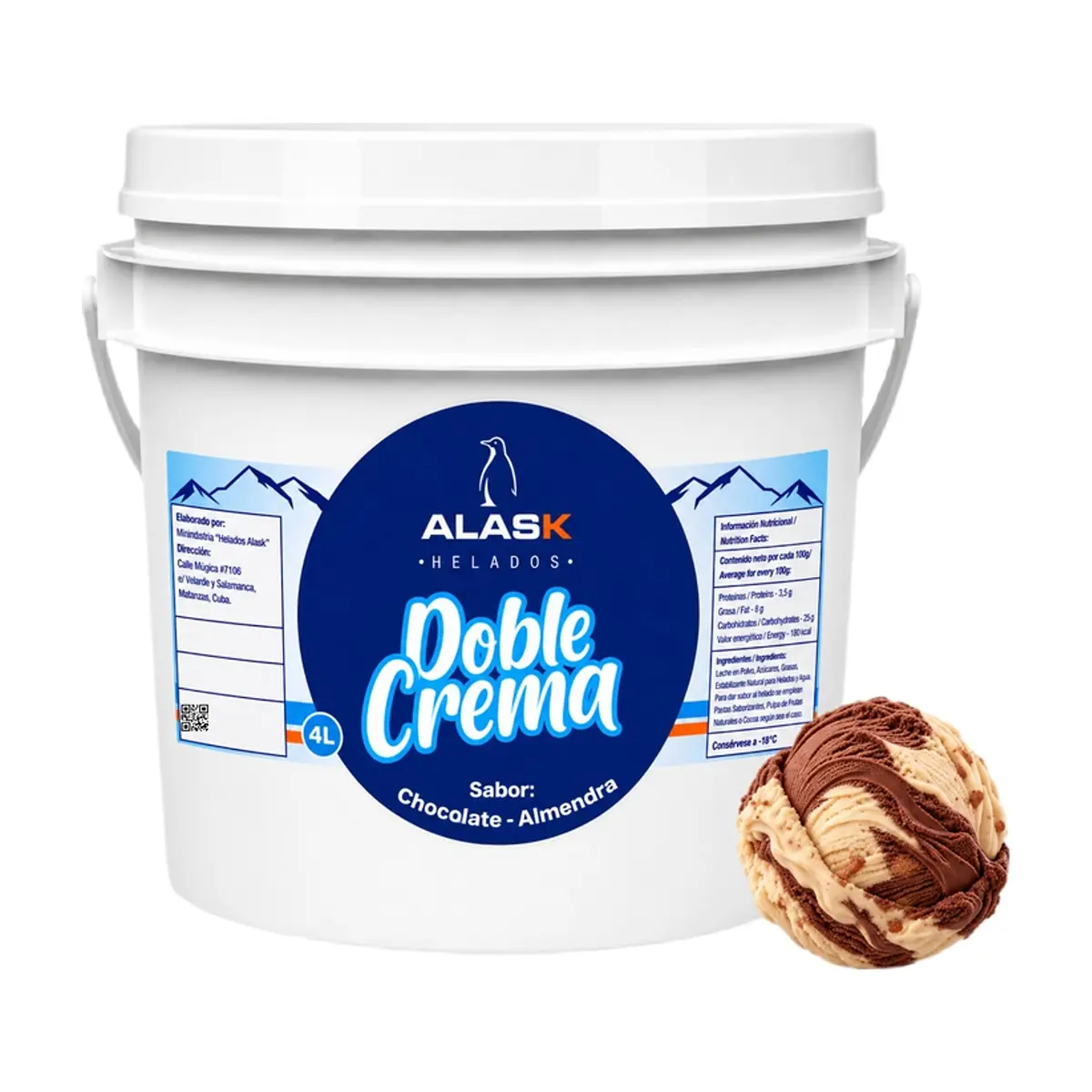 Helado doble crema sabor chocolate y almendras Alask (4 L) - Miniatura 1
