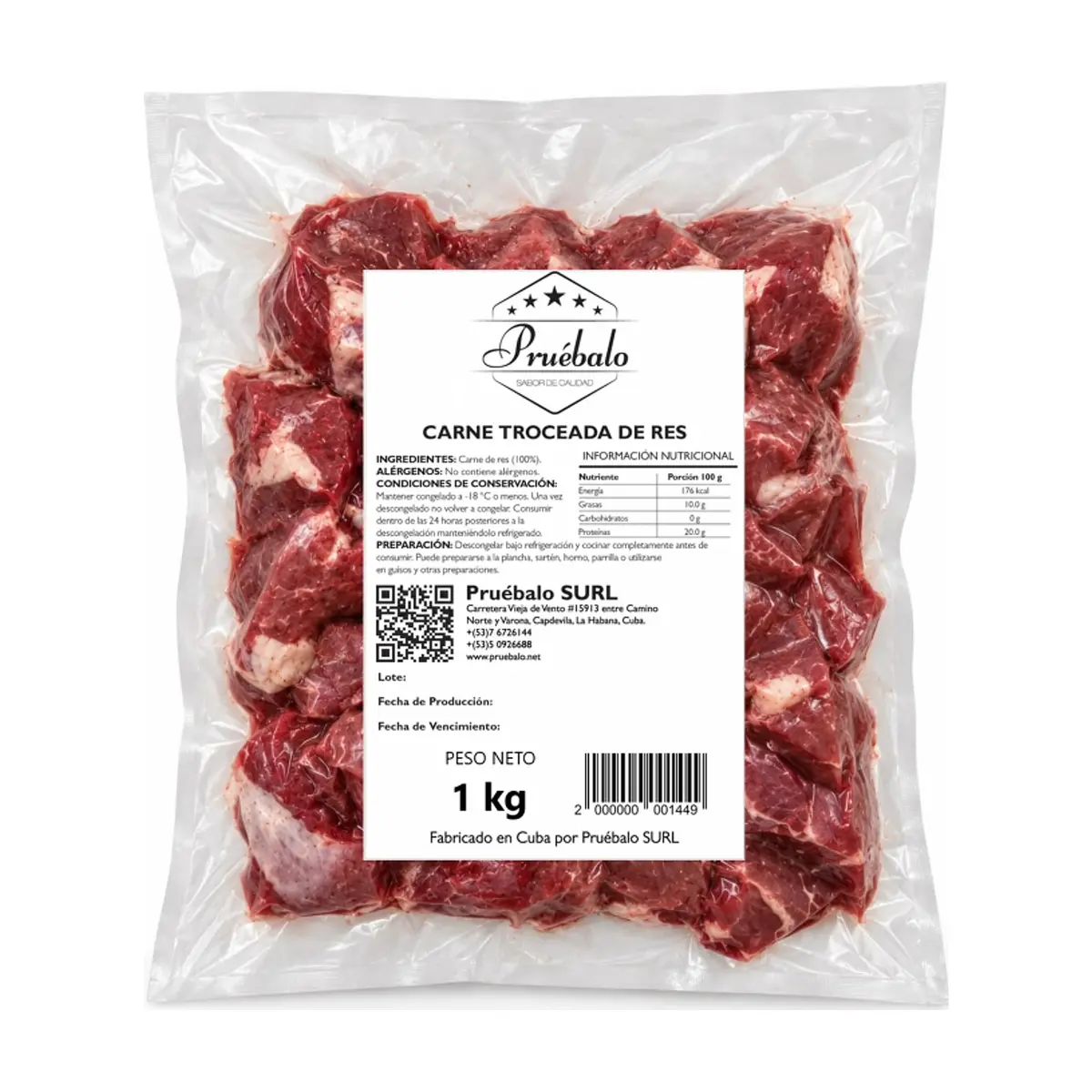 Carne de res troceada Pruébalo (1 kg / 2.2 lb)